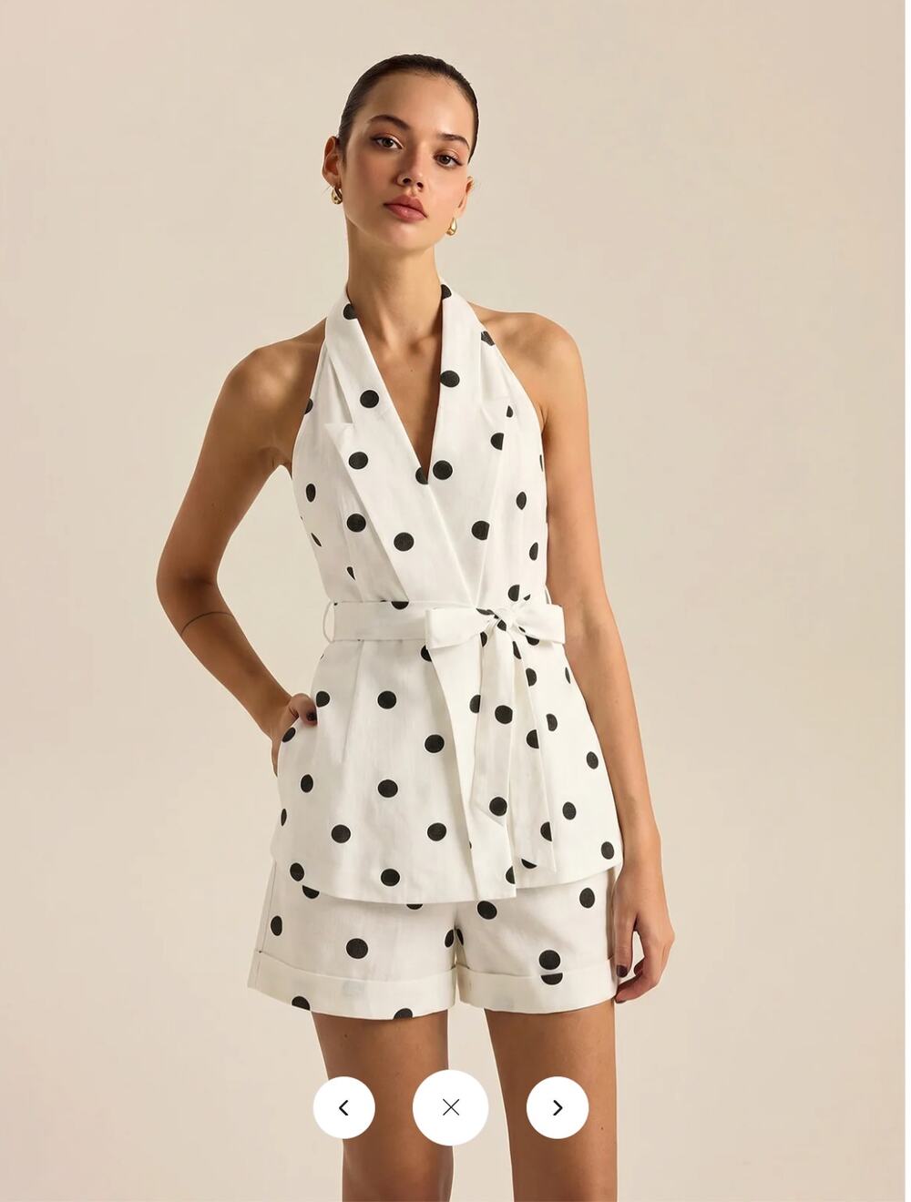 NWT Commense Polka Dot Belted Top & Shorts Set Sz L